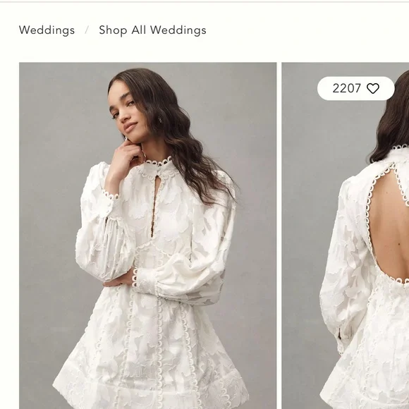 BHLDN Anthropology White Lace Long-Sleeve Women's Dress - Picture 4 of 6